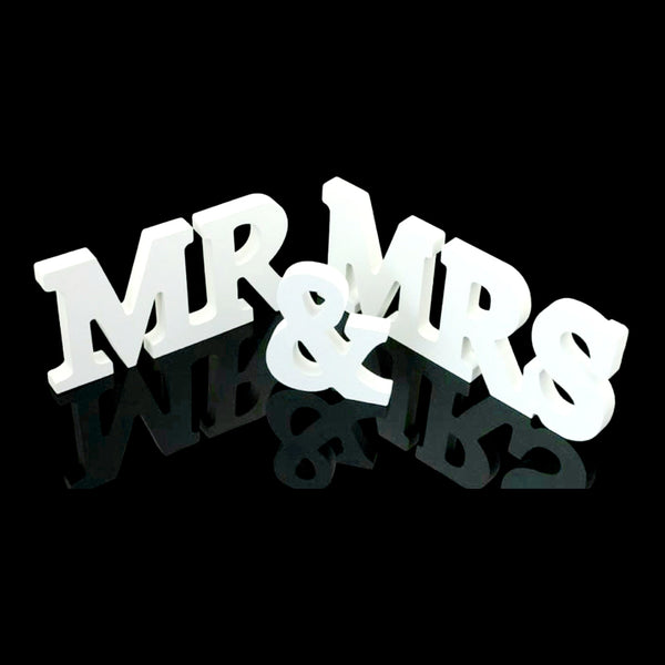 White Mr and Mrs Wooden Standing Wedding Table Top Words Letter Sign Decoration