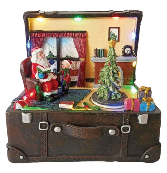 Christmas LED Light Up Suitcase Scene with Moving Tree