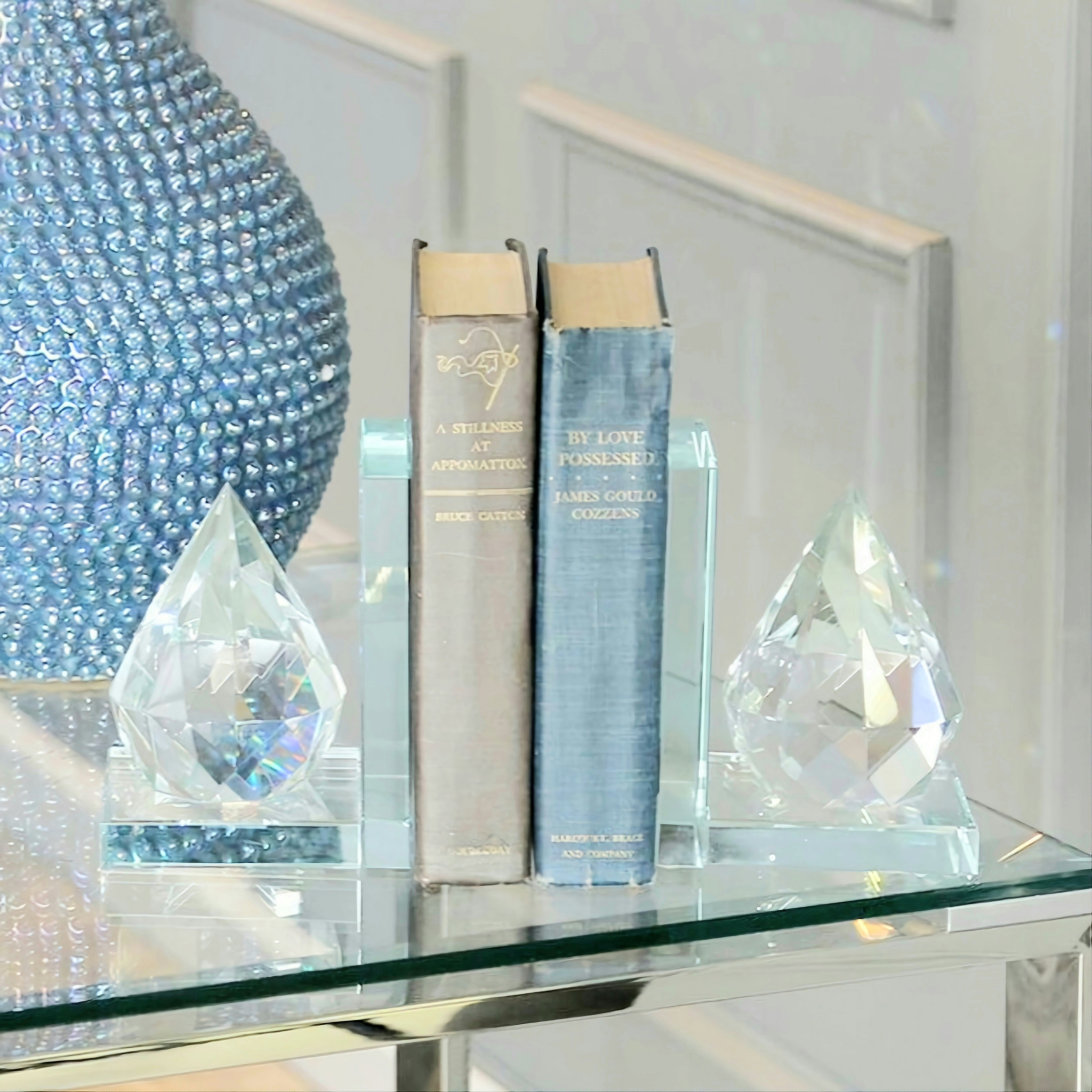 Clear Crystal Cut Glass Diamond Shaped Bookends