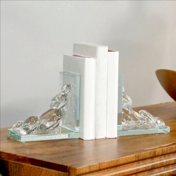 Clear Crystal Cut Glass Diamond Shaped Cluster Bookends