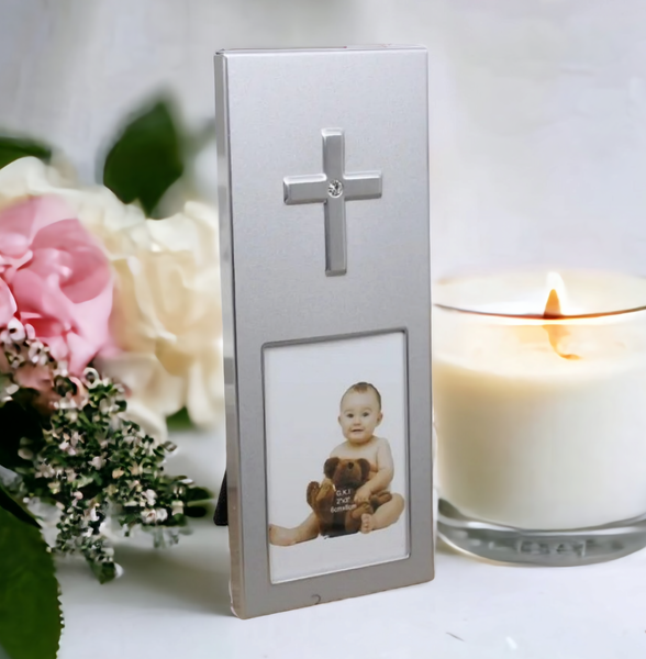 Religious Silver Diamante Cross Photo Frame Favours Bomboniere Gifts