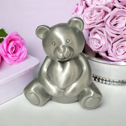 Children's SILVER PEWTER TEDDY BEAR Money Box children kids baby gift