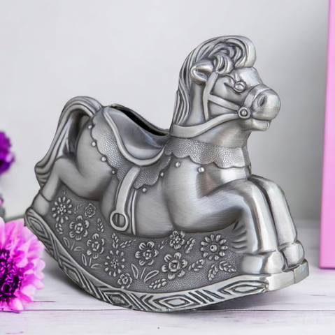 Silver Pewter Rocking Horse Money Box