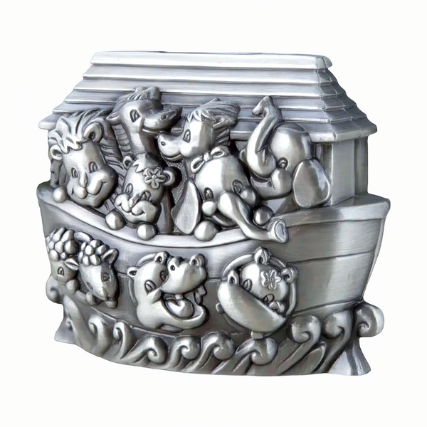 CHILDRENS NOAHS ARK SILVER PEWTER MONEY BOX BABY SHOWER BAPTISM CHRISTENING NEWBORN BABY KEEPSAKE GIFT