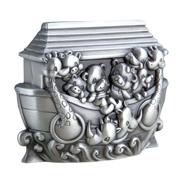 CHILDRENS NOAHS ARK SILVER PEWTER MONEY BOX BABY SHOWER BAPTISM CHRISTENING NEWBORN BABY KEEPSAKE GIFT