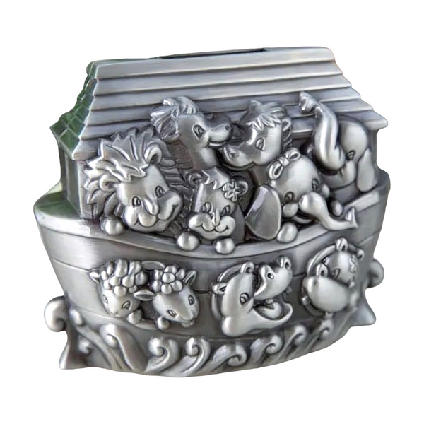 CHILDRENS NOAHS ARK SILVER PEWTER MONEY BOX BABY SHOWER BAPTISM CHRISTENING NEWBORN BABY KEEPSAKE GIFT