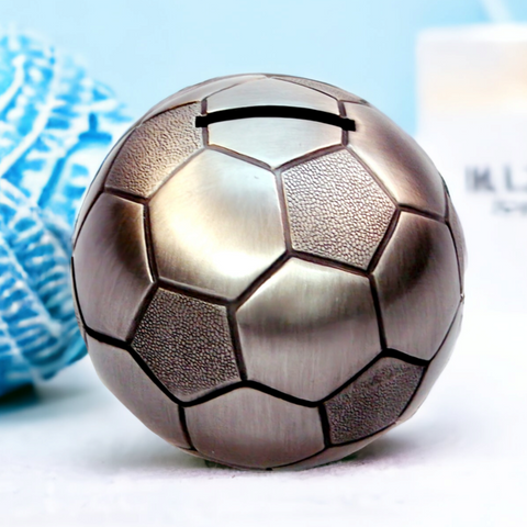 Silver Pewter Soccer Ball Money Box