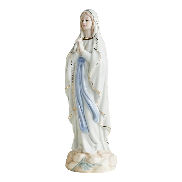 Our Lady Statue ceramic Porcelain Virgin holy mother Mary Statue praying with white and gold detail Our Lady Figurine Hand Painted Figure Catholic Christian statue ornament Religious Gift home decor