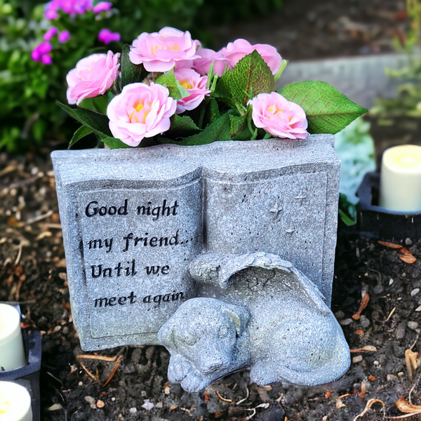 dog Angel Memorial Stone Sleeping dog Grave Figurine Outdoor dog Angel Memorial Plaque & Planter Statue- Polyresin Indoor Outdoor Garden Yard plaque