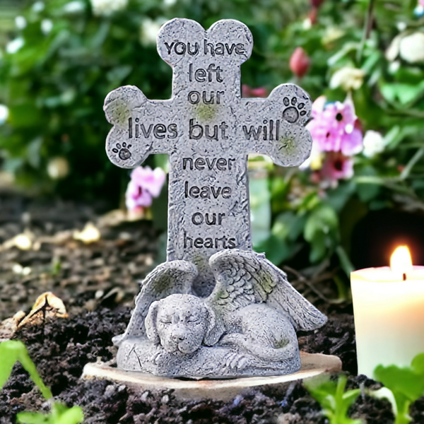 dog Angel Memorial Stone statue cross Sleeping Cat Grave Figurine Outdoor dog Angel Memorial Plaque Polyresin Indoor Outdoor Garden Yard plaque dog Memorial Stone Statue, dog Angel Pet Memorial Grave Marker Tribute Statue