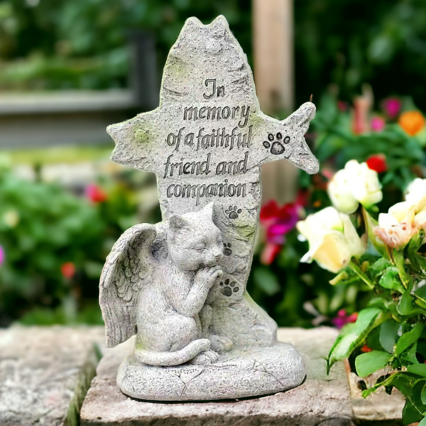 Cat Angel Memorial Stone statue Sleeping Cat Grave Figurine Outdoor Cat Angel Memorial Plaque Polyresin Indoor Outdoor Garden Yard plaque cat Memorial Stone Statue, cat Angel Pet Memorial Grave Marker Tribute Statue in memory of a faithful friend