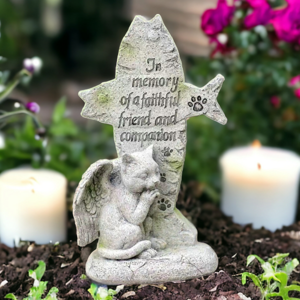 Cat Angel Memorial Stone statue Sleeping Cat Grave Figurine Outdoor Cat Angel Memorial Plaque Polyresin Indoor Outdoor Garden Yard plaque cat Memorial Stone Statue, cat Angel Pet Memorial Grave Marker Tribute Statue in memory of a faithful friend