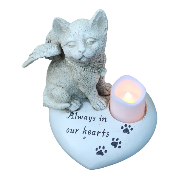 Cat Angel Memorial Stone heart shape statue plaque LED light Cat Grave Figurine Outdoor Cat Angel Memorial Polyresin Indoor Outdoor Garden Yard plaque cat Memorial Stone Statue, cat Angel Pet Memorial Grave Marker Tribute Statue in memory