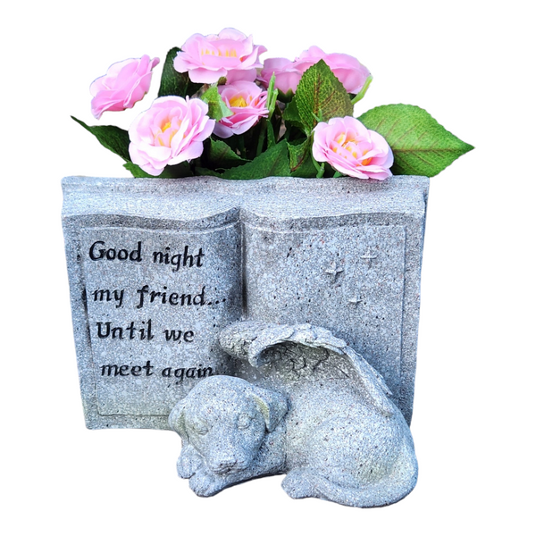 dog Angel Memorial Stone Sleeping dog Grave Figurine Outdoor dog Angel Memorial Plaque & Planter Statue- Polyresin Indoor Outdoor Garden Yard plaque