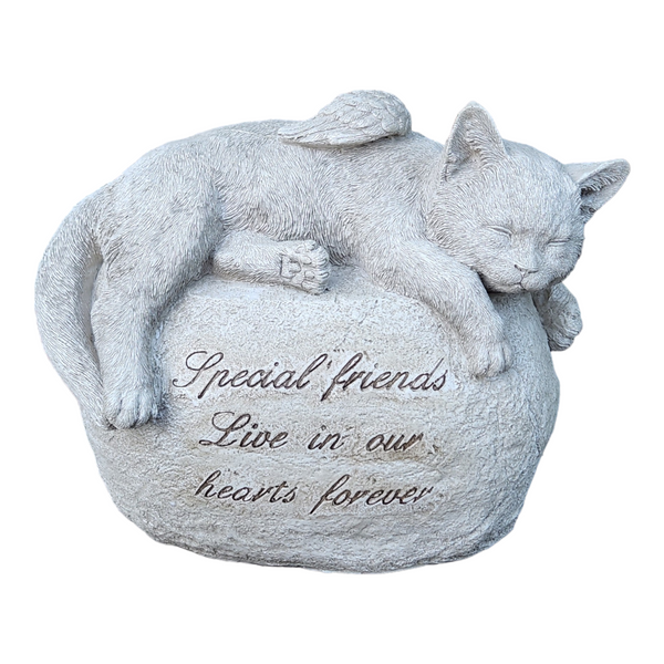 Cat Angel Memorial Stone Sleeping Cat Grave Figurine Outdoor Cat Angel Memorial Plaque Statue rock Polyresin Indoor Outdoor Garden Yard plaque rock