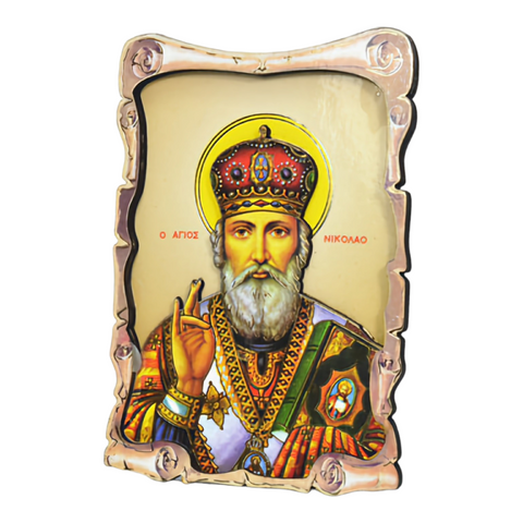 Religious Orthodox Colour Wooden Wood 3D Saint Nicholas Icon Plaque picture Stand, St Nicholas