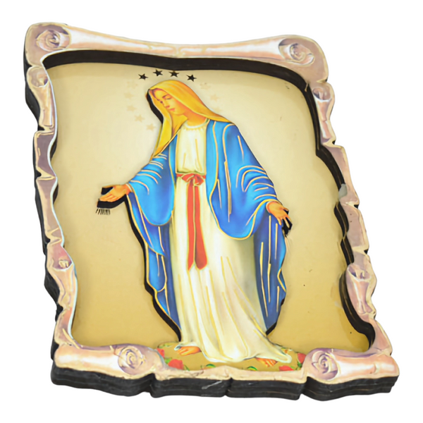 Religious Catholic Christian Colour Wooden Wood 3D Blessed Holy Virgin Mother Mary Icon Plaque picture Stand