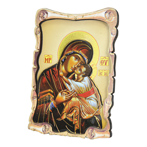 Religious Orthodox Colour Wooden Wood 3D Holy Virgin Mother Mary & Jesus Christ Icon Plaque picture Stand, holy mother Mary, Jesus Christ