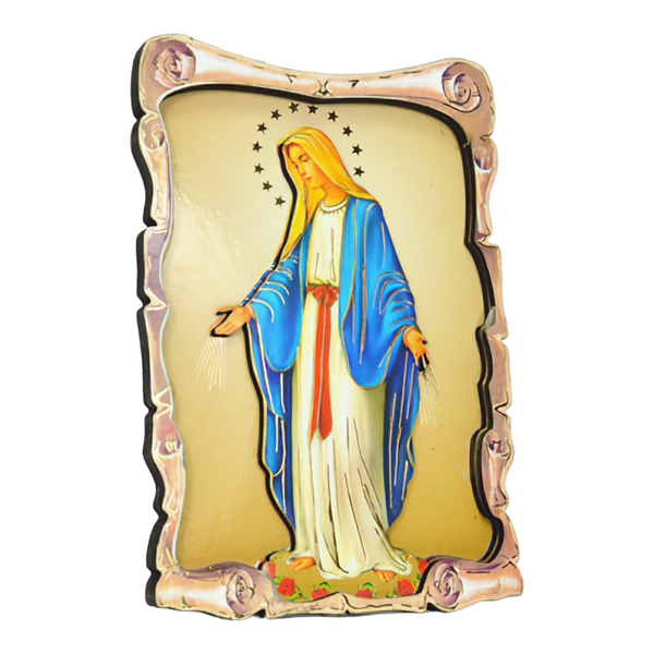 Religious Catholic Christian Colour Wooden Wood 3D Blessed Holy Virgin Mother Mary Icon Plaque picture Stand