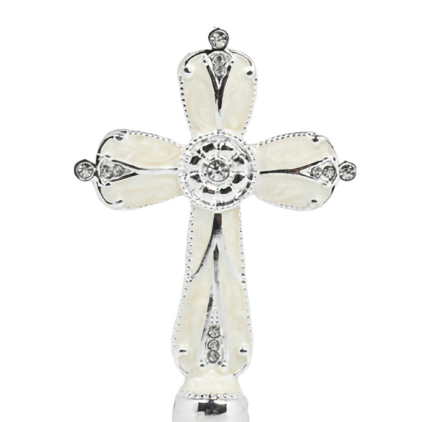 Mini White Enamel Standing Cross with Diamante crystals Favours Bomboniere Gifts