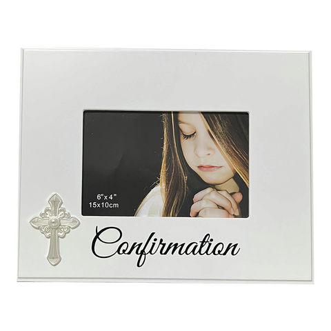 White Confirmation Photo Frame with Metal Cross