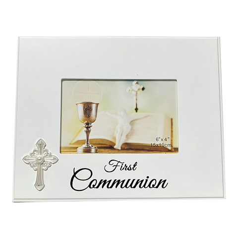 White First Communion Photo Frame with Metal Cross