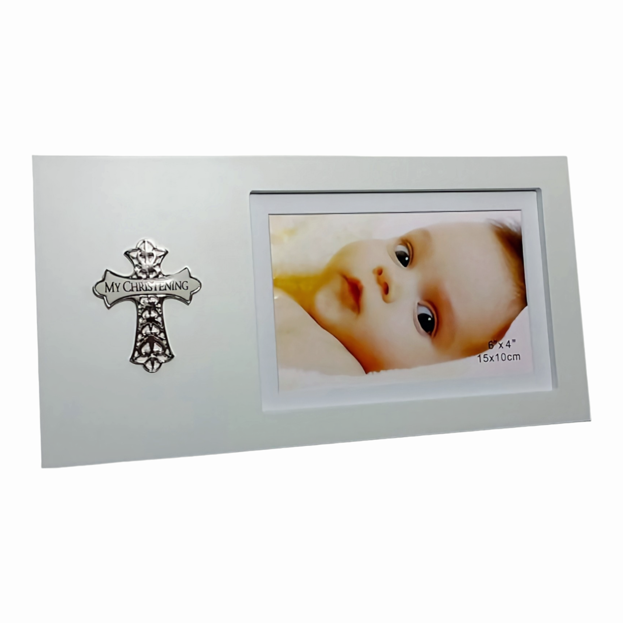 White My Christening Photo Frame with Raised Silver Cross