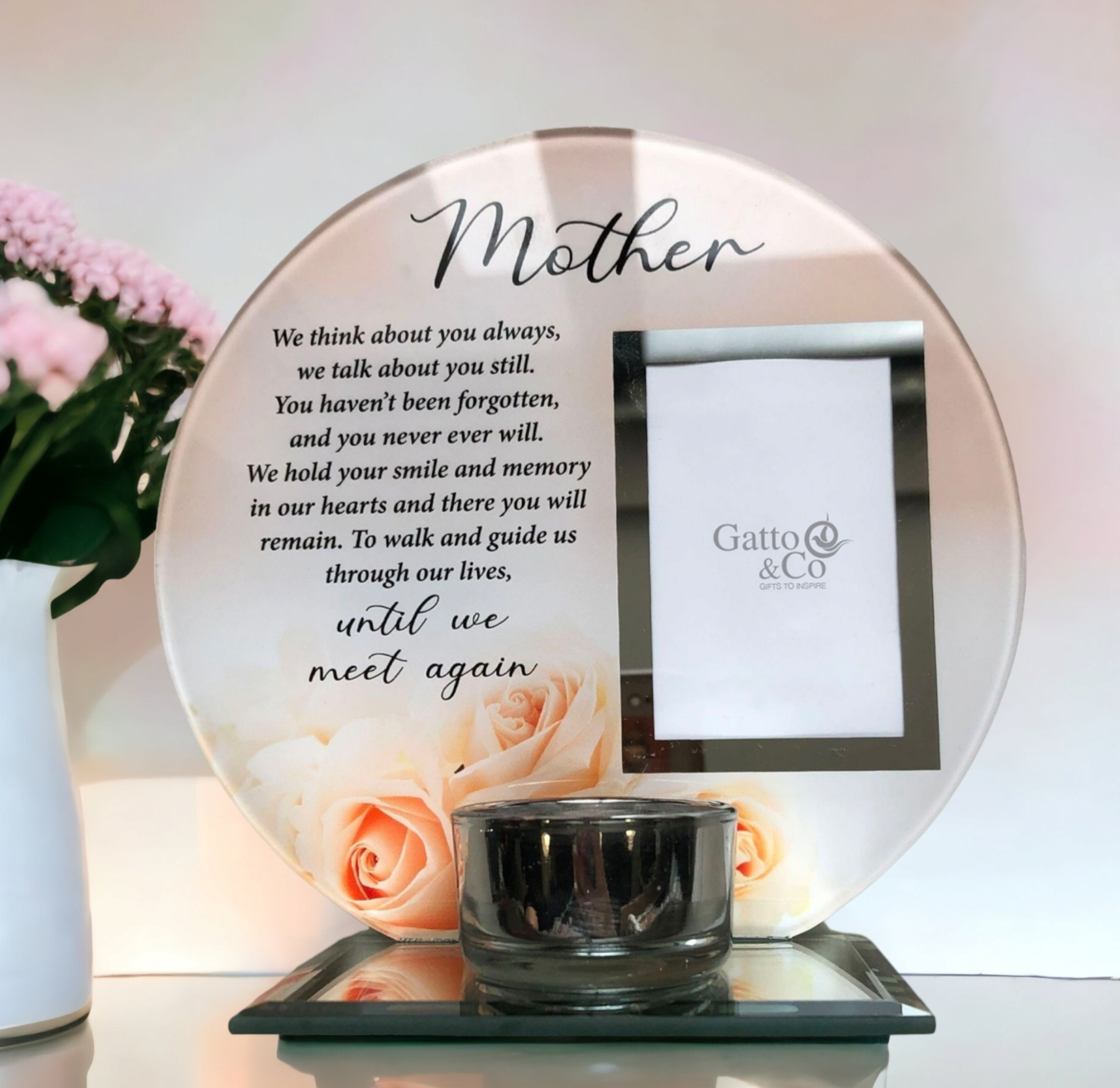 mother Glass Photo Frame & Tealight Candle Holder Memorial Plaque Glass Photo Frame with Tea Light Holder mother grandmother Remembrance Keepsake tribute