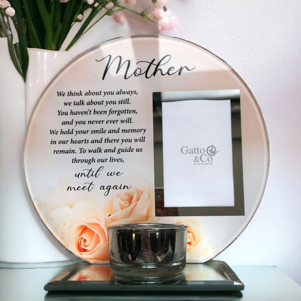 mother Glass Photo Frame & Tealight Candle Holder Memorial Plaque Glass Photo Frame with Tea Light Holder mother grandmother Remembrance Keepsake tribute