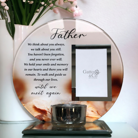 father Glass Photo Frame & Tealight Candle Holder Memorial Plaque Glass Photo Frame with Tea Light Holder father grandfather Remembrance Keepsake tribute