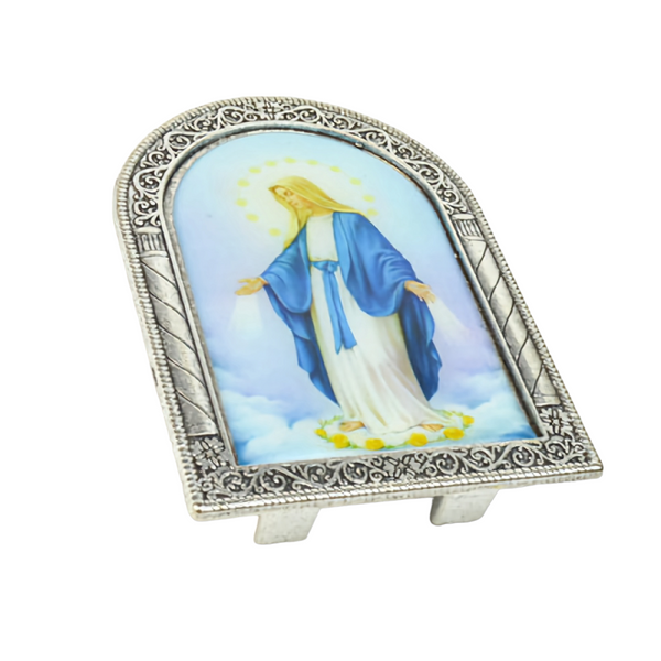 Religious Catholic Christian Metal Silver Plated blessed Holy Virgin Mother mary in the sky Icon Plaque Picture Stand