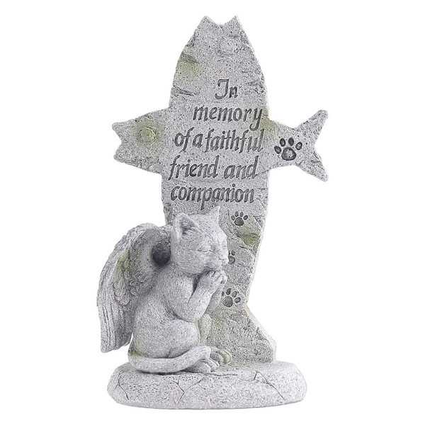 Cat Angel Memorial Stone statue Sleeping Cat Grave Figurine Outdoor Cat Angel Memorial Plaque Polyresin Indoor Outdoor Garden Yard plaque cat Memorial Stone Statue, cat Angel Pet Memorial Grave Marker Tribute Statue in memory of a faithful friend