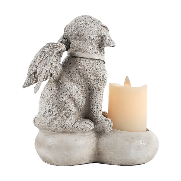 Dog Angel Memorial Stone heart shape statue plaque with LED light dog Grave Figurine Outdoor dog Angel Memorial Polyresin Indoor Outdoor Garden Yard plaque dog Memorial Stone Statue, dog Angel Pet Memorial Grave Marker Tribute Statue in memory