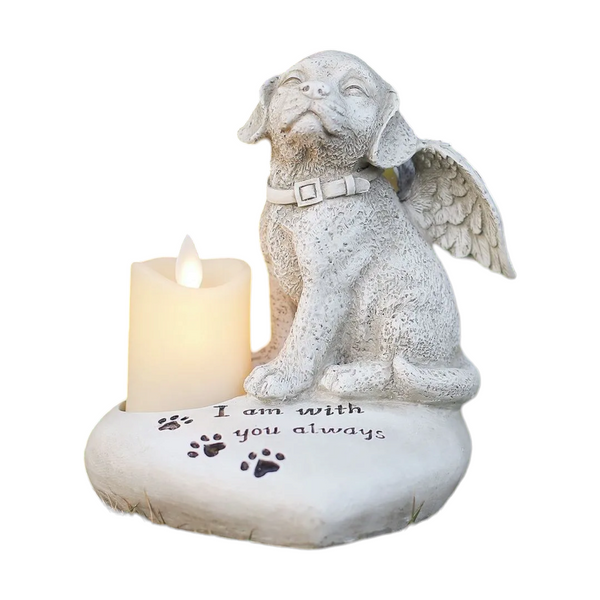 Dog Angel Memorial Stone heart shape statue plaque with LED light dog Grave Figurine Outdoor dog Angel Memorial Polyresin Indoor Outdoor Garden Yard plaque dog Memorial Stone Statue, dog Angel Pet Memorial Grave Marker Tribute Statue in memory