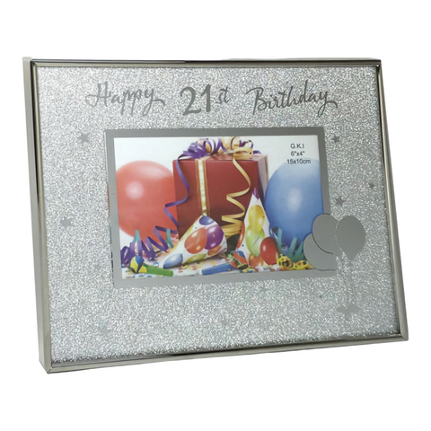 Silver Glitter Happy 21st Birthday Photo Frame