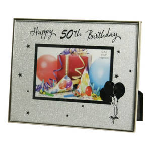 Silver Glitter Happy 50th Birthday Photo Frame