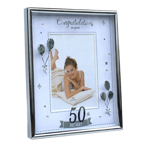 Silver Congratulations On Your 50th Birthday Photo Frame & Trim Border