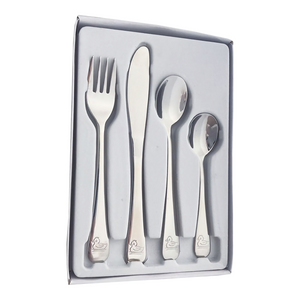 Set 4 Shiny Silver Plated Duck Design Baby Cutlery Gift