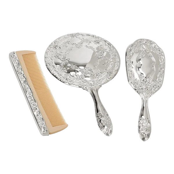 3 Piece Silver Plated Brush, Comb & Mirror Vanity Set baby girls dresser gift