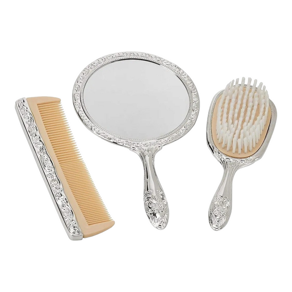 3 Piece Silver Plated Brush, Comb & Mirror Vanity Set baby girls dresser gift