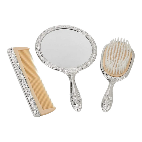 3 Piece Silver Plated Brush, Comb & Mirror Vanity Set baby girls dresser gift