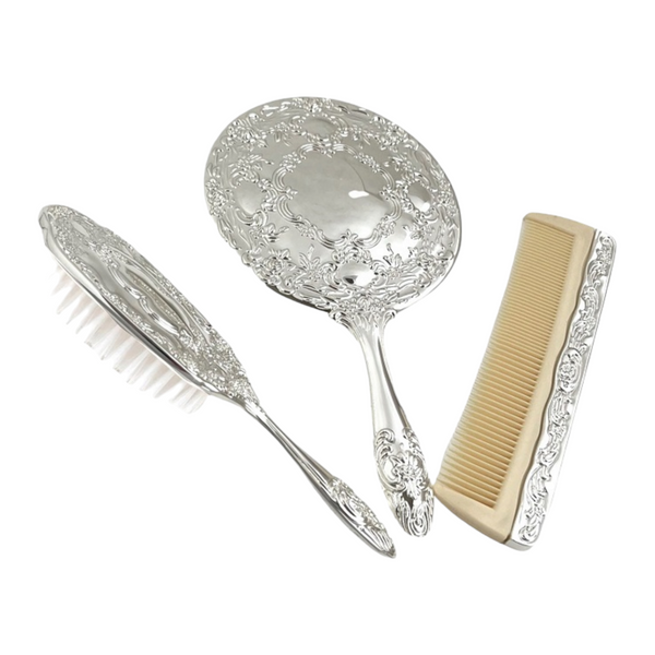 3 Piece Silver Plated Brush, Comb & Mirror Vanity Set baby girls dresser gift