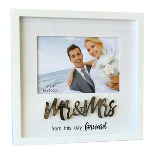 White & Silver Raised Mr & Mrs Writing Wedding Photo Frame