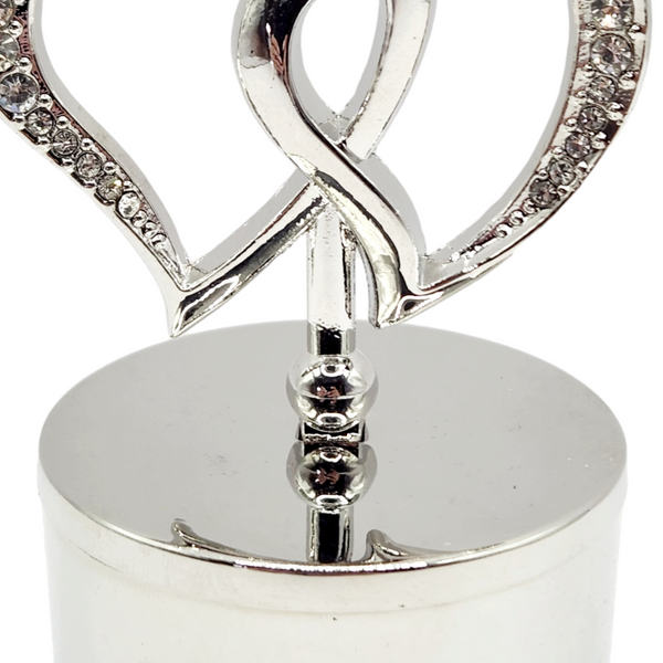 Shiny Silver Plated Shiny Silver Trinket Jewellery Box Crystal Diamante Double Hearts Top Lid