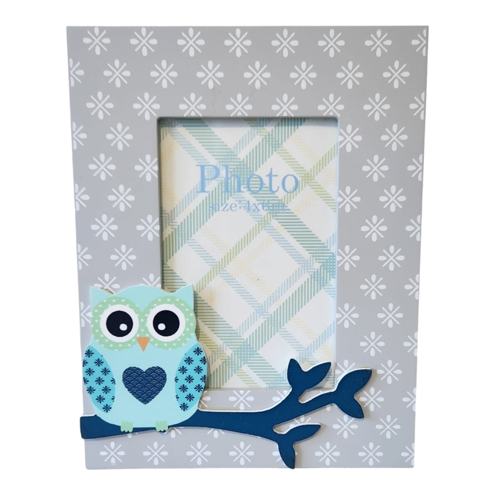 Blue & Grey Owl Photo Frame baby boy children's décor