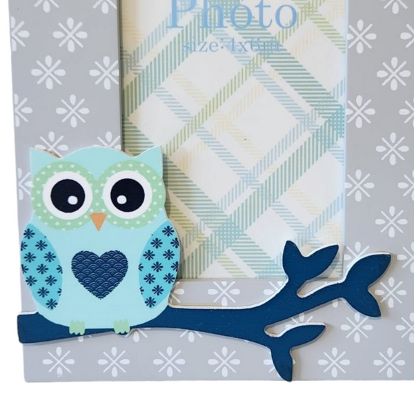 Blue & Grey Owl Photo Frame baby boy children's décor