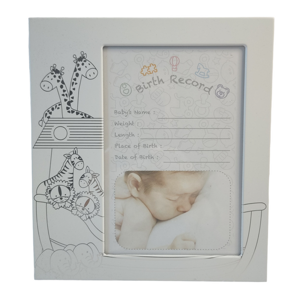 Silver Noah's Ark Baby Birth Record Photo Frame