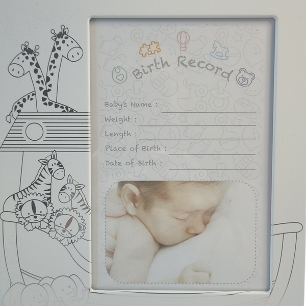 Silver Noah's Ark Baby Birth Record Photo Frame