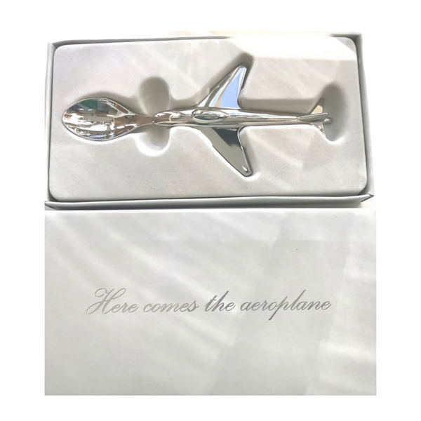 Shiny Silver Plated Aeroplane Baby Spoon Cutlery in Gift Box