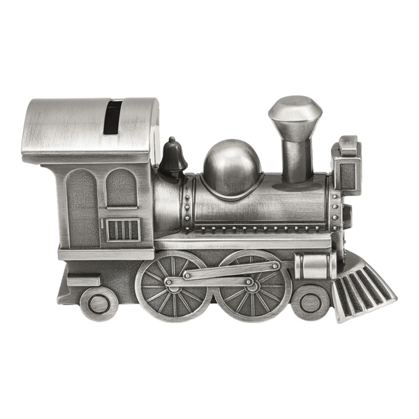 CHILDRENS TRAIN SILVER PEWTER MONEY BOX BABY SHOWER CHRISTENING NEWBORN GIFT